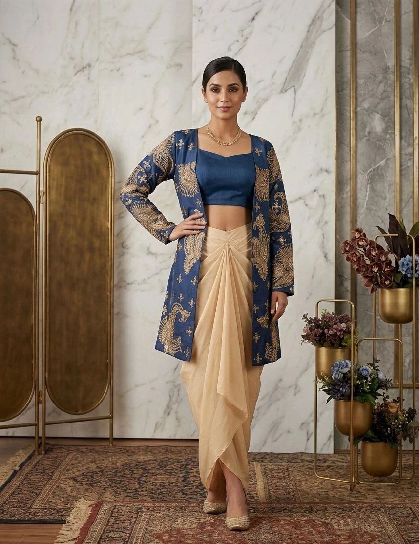 Designer Party Wear Koti Blouse Skirt Set