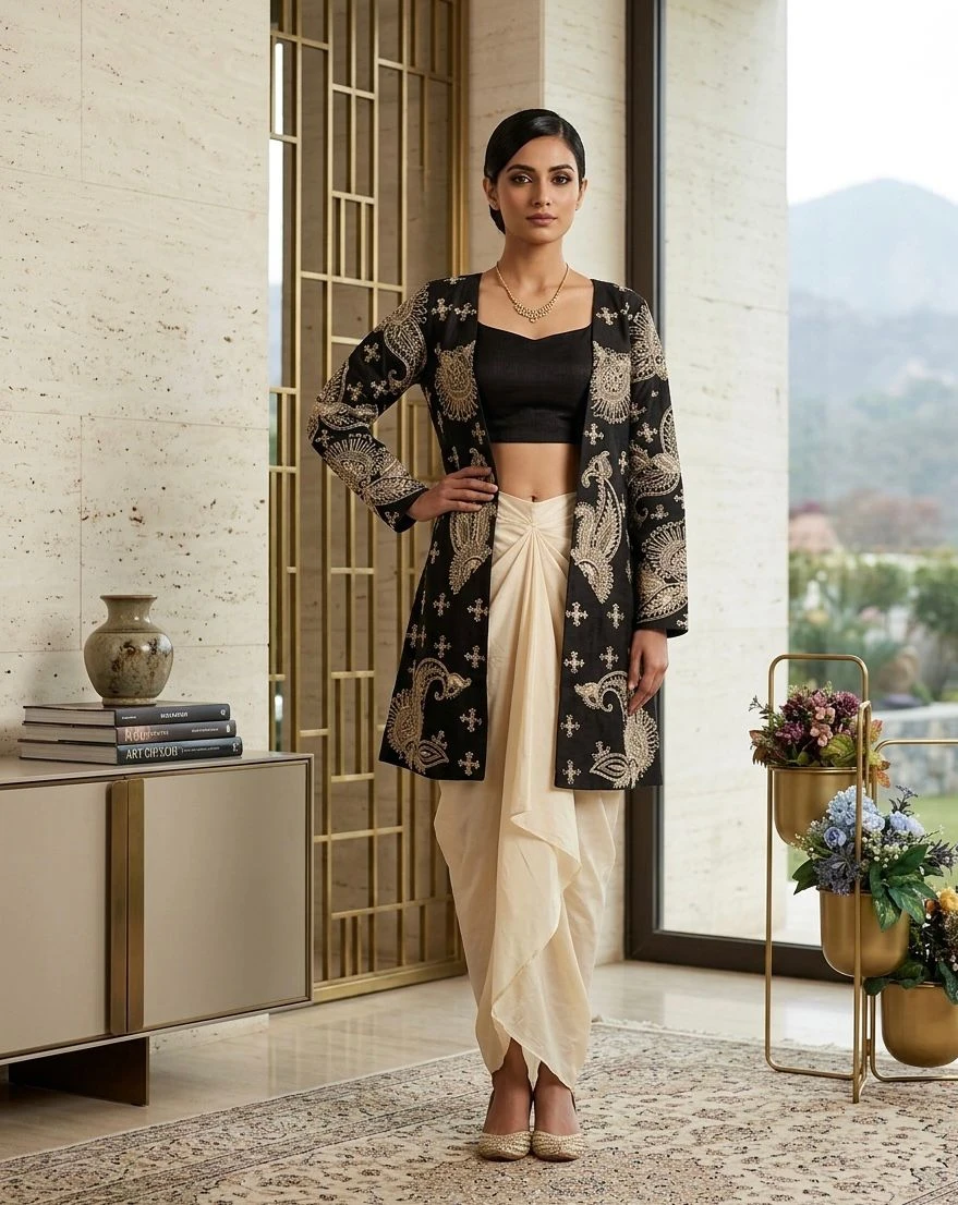 Designer Party Wear Koti Blouse Skirt Set