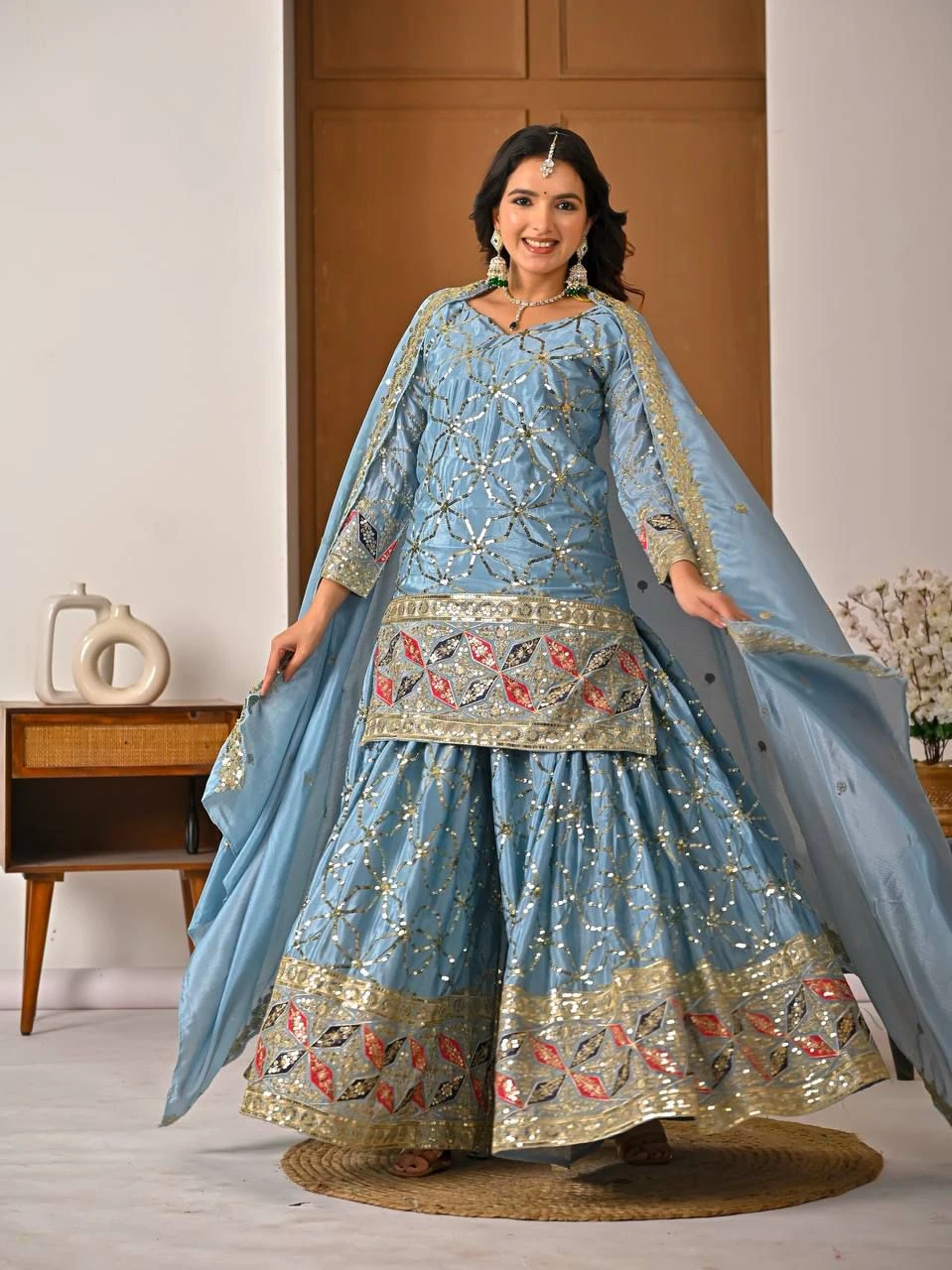 Designer Party Wear Top Sharara Palazzo With Dupatta Collection