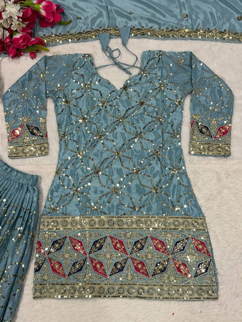 Designer Party Wear Top Sharara Palazzo With Dupatta Collection