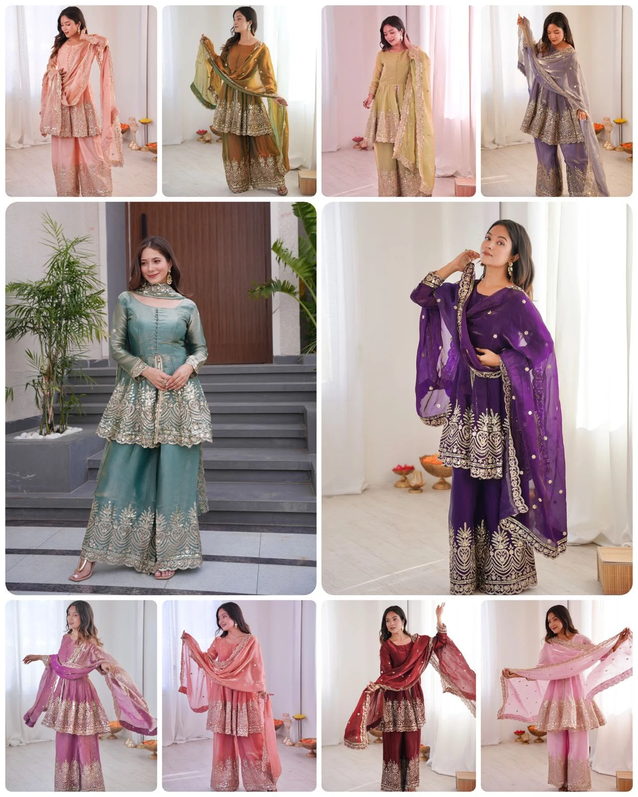 Designer Party Wear Two Tone Fandy Silk Palazzo Set