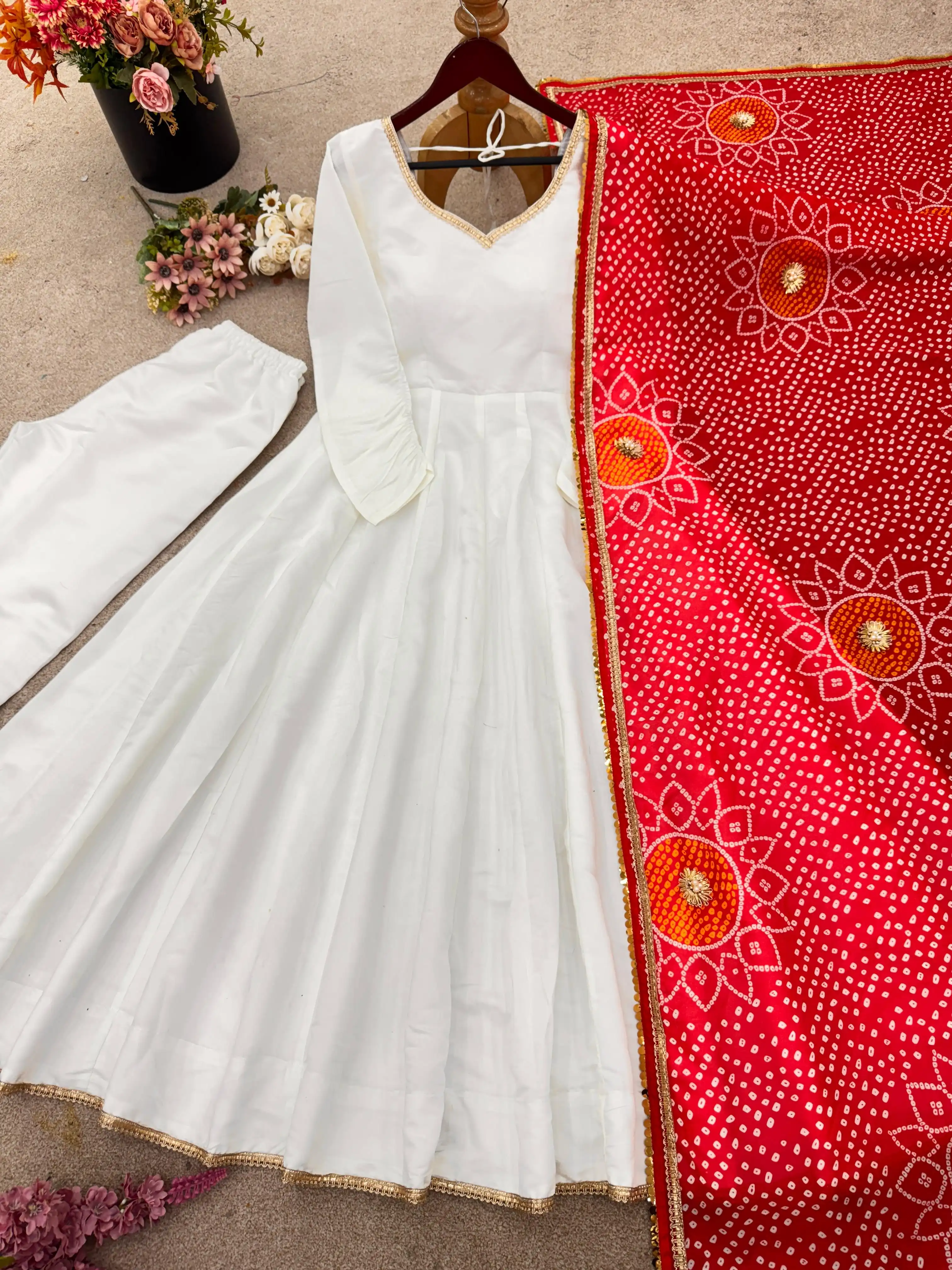 Designer Roman Silk Gown Pant With Dupatta Collection