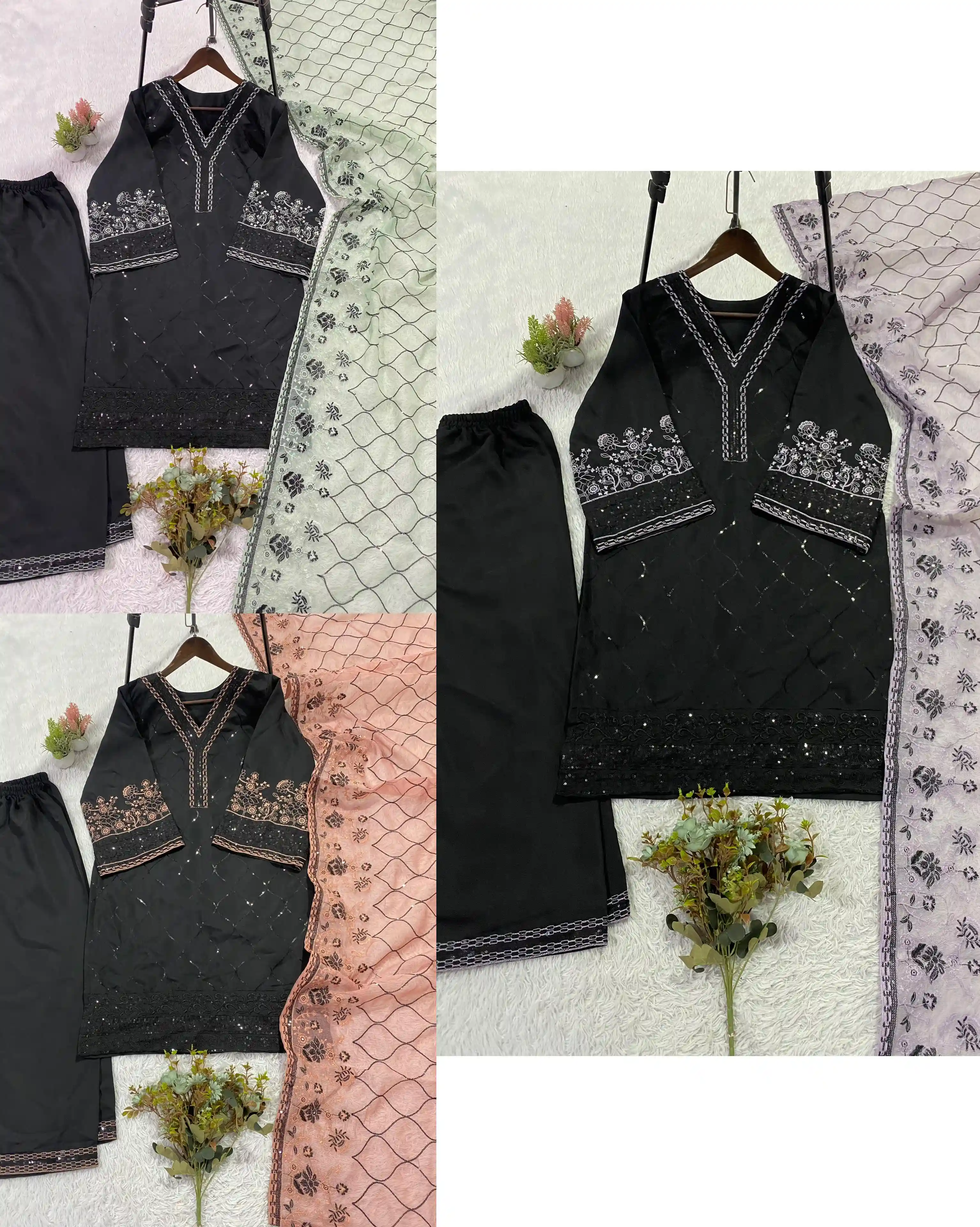 Designer Sequence Embroidered Top Palazzo With Dupatta Collection