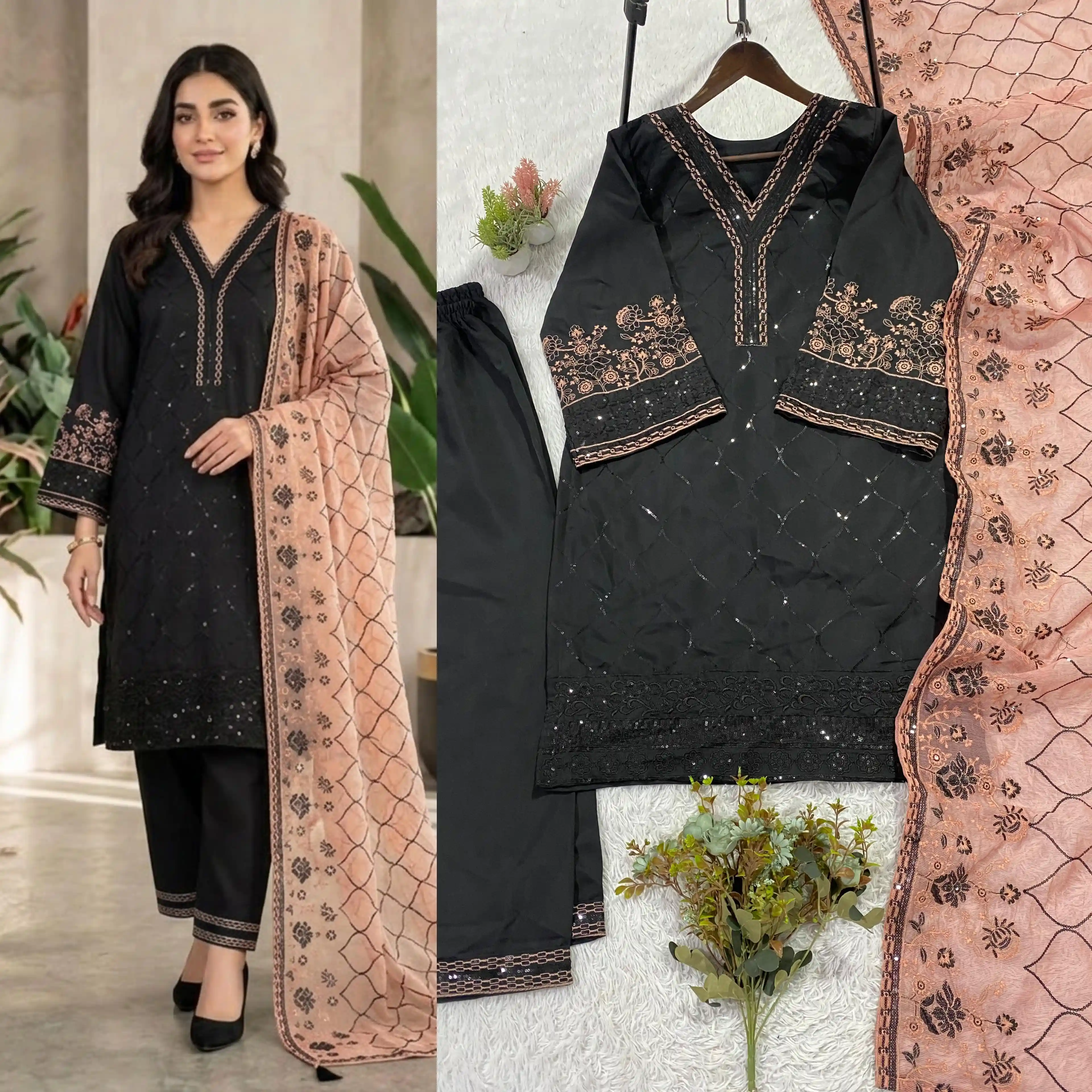 Designer Sequence Embroidered Top Palazzo With Dupatta Collection