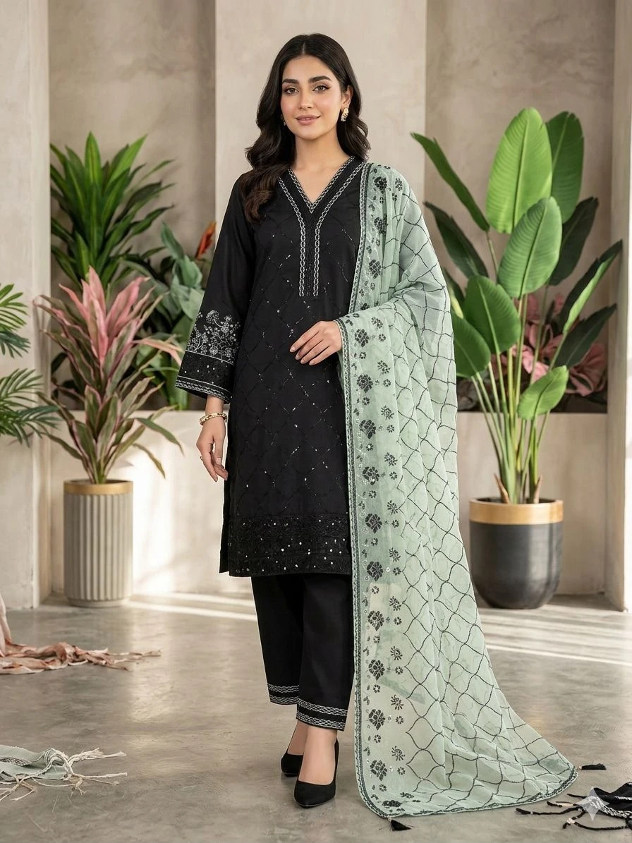 Designer Sequence Embroidered Top Palazzo With Dupatta Collection