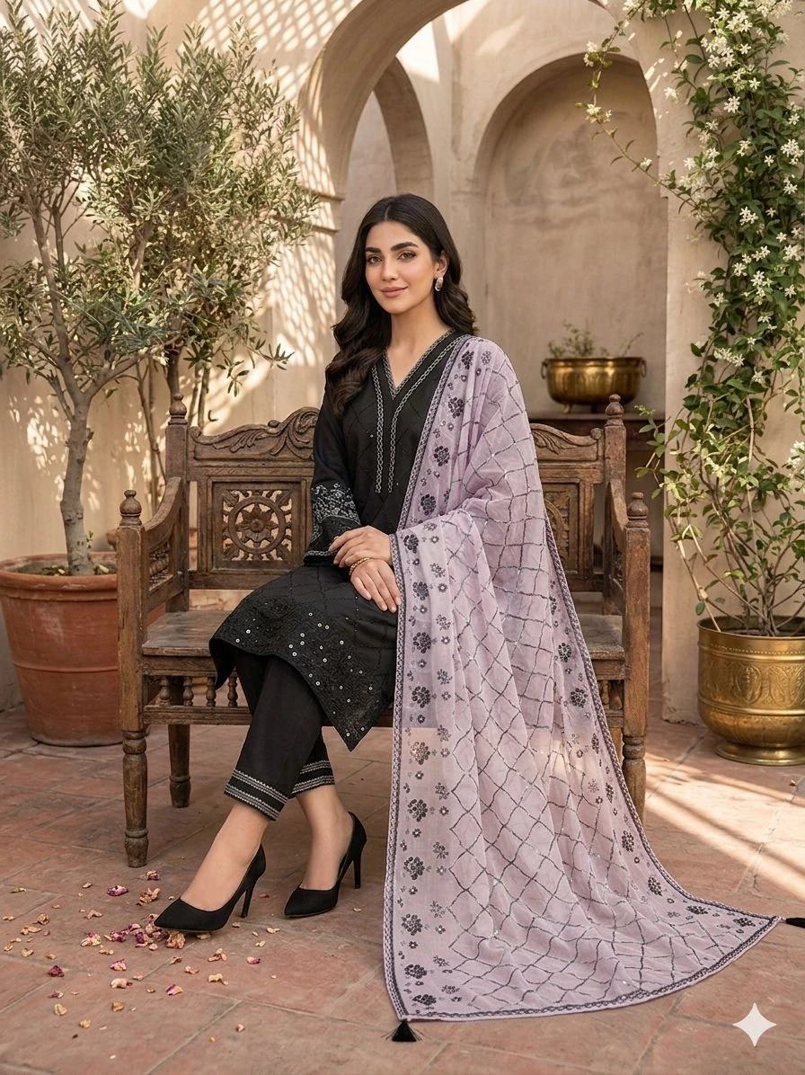 Designer Sequence Embroidered Top Palazzo With Dupatta Collection