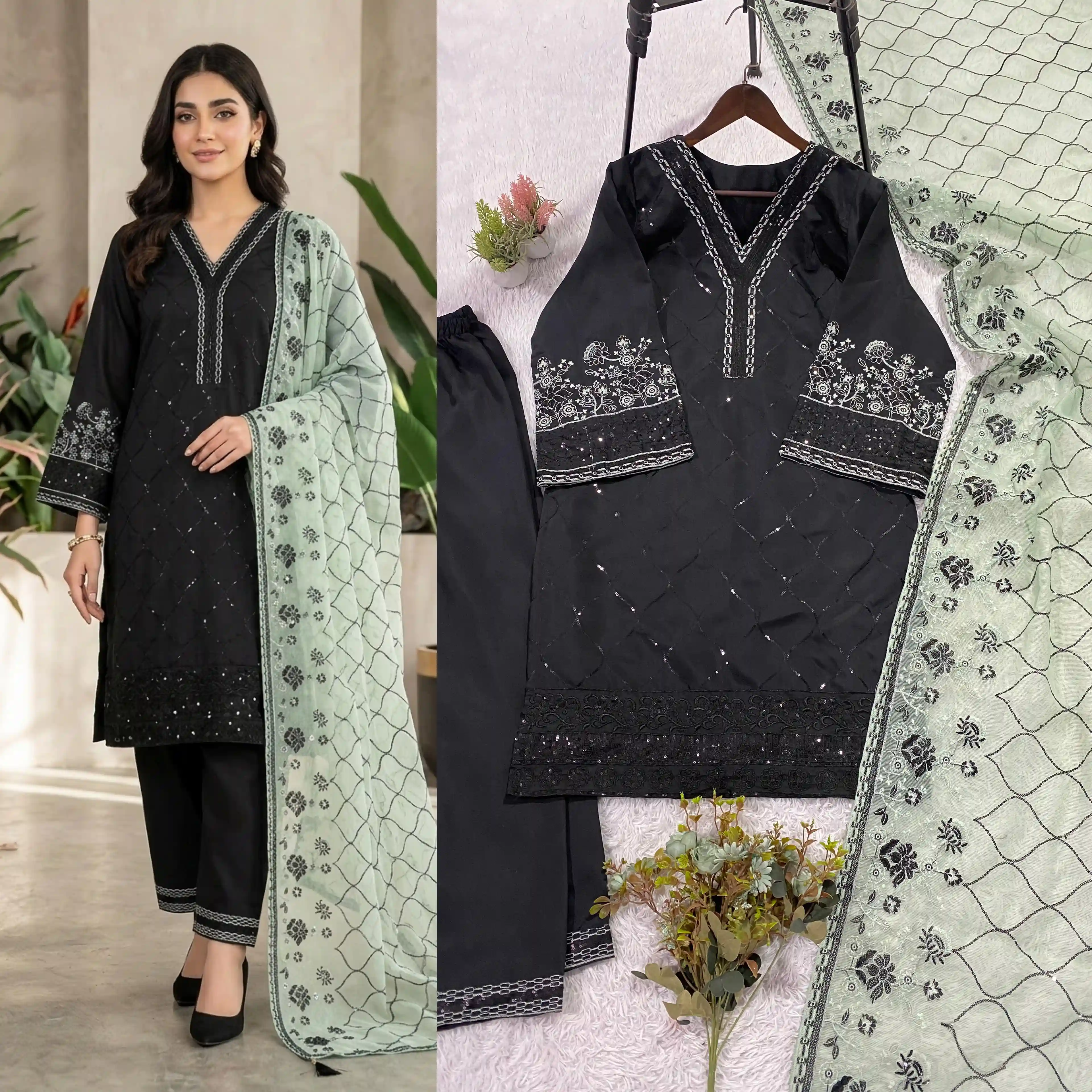 Designer Sequence Embroidered Top Palazzo With Dupatta Collection