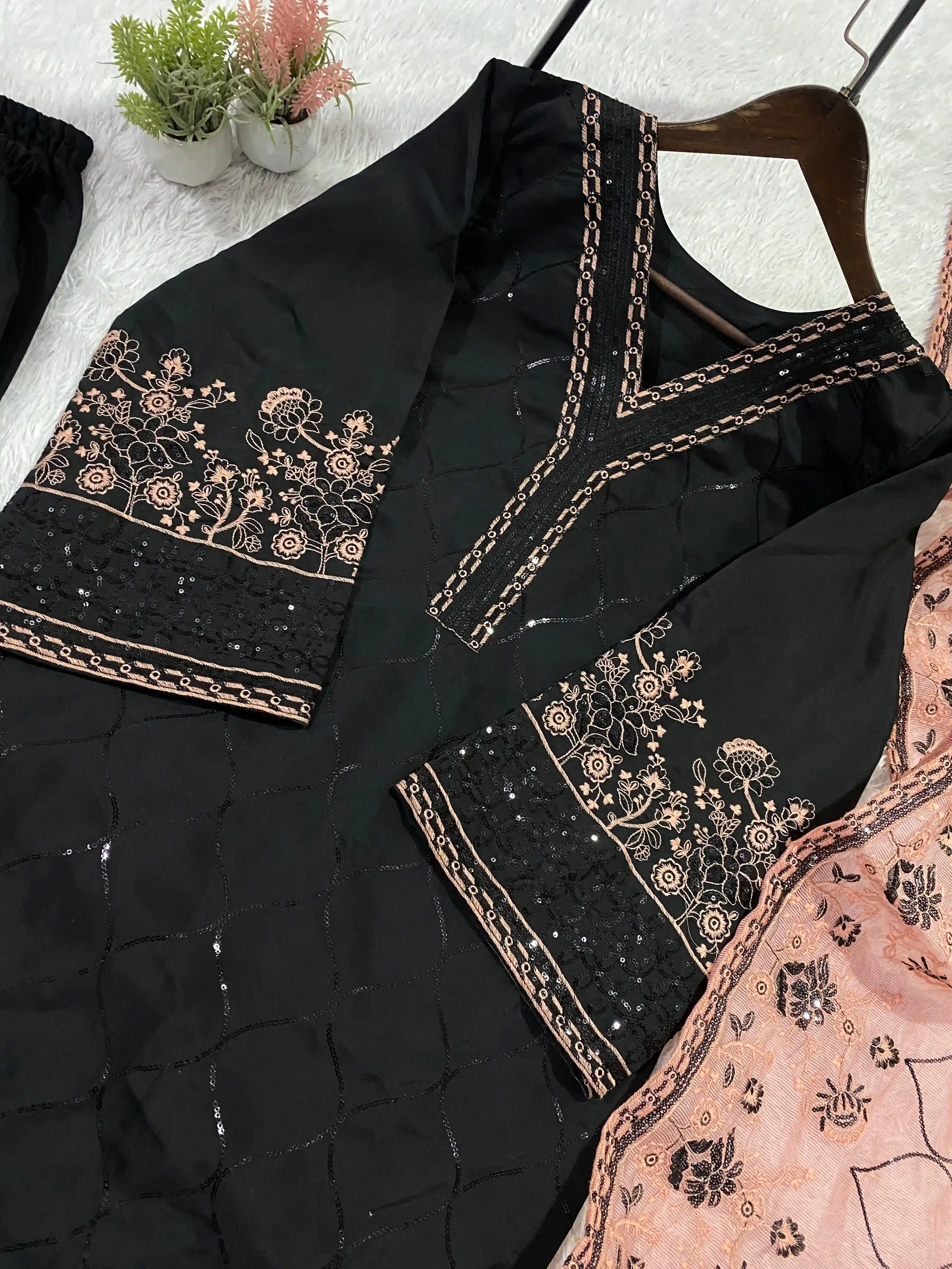 Designer Sequence Embroidered Top Palazzo With Dupatta Collection