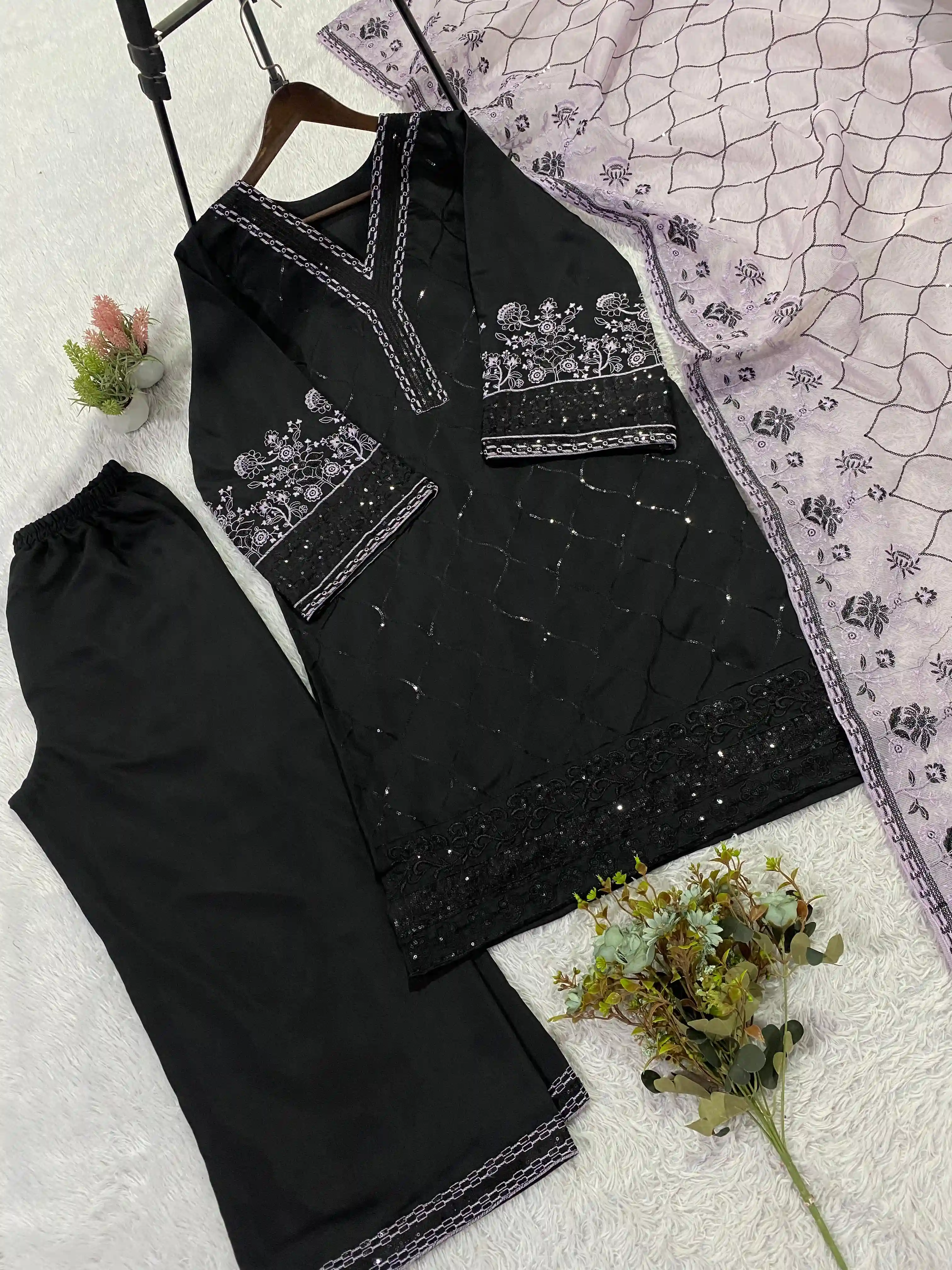 Designer Sequence Embroidered Top Palazzo With Dupatta Collection