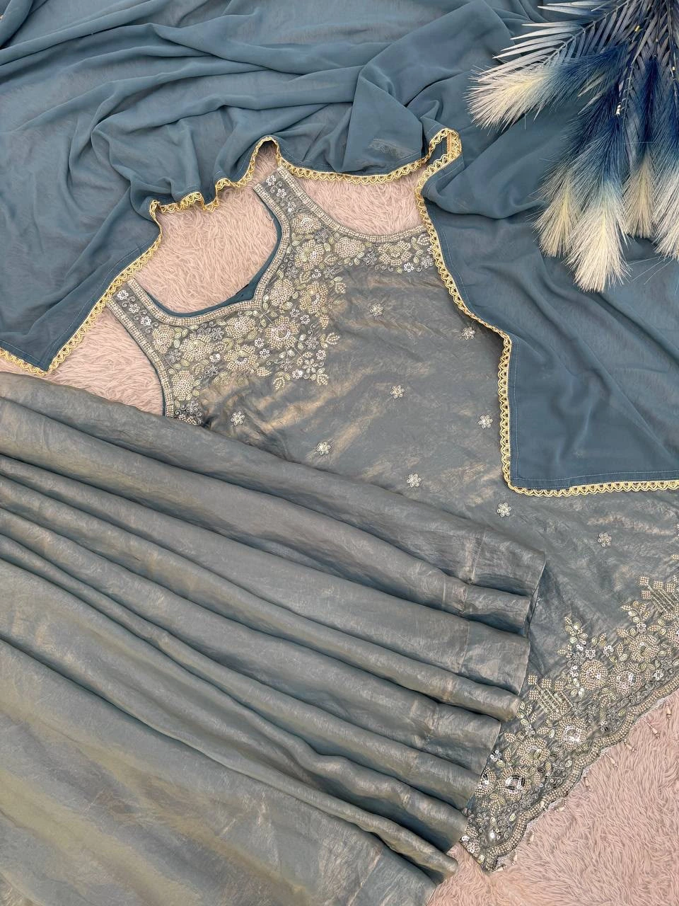 Designer Trending Kurti Palazzo Dupatta Set