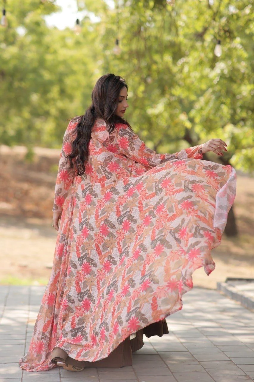 Faux Georgette Lehenga Choli with Digital Print Shrug