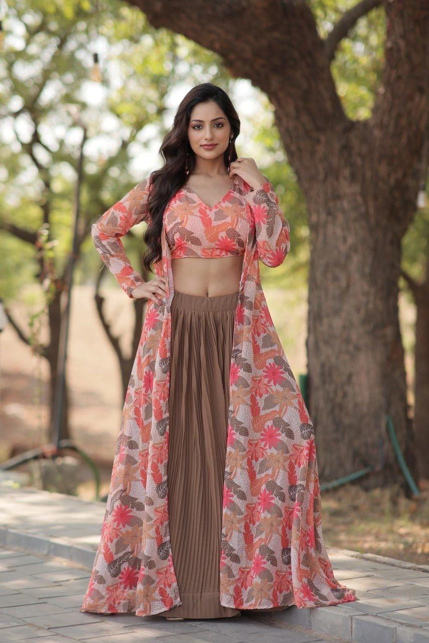 Faux Georgette Lehenga Choli with Digital Print Shrug