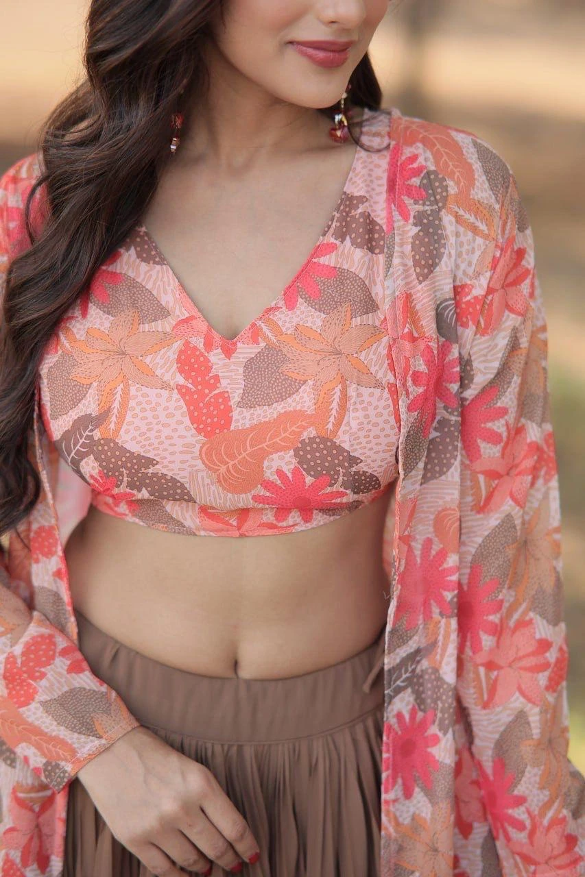 Faux Georgette Lehenga Choli with Digital Print Shrug
