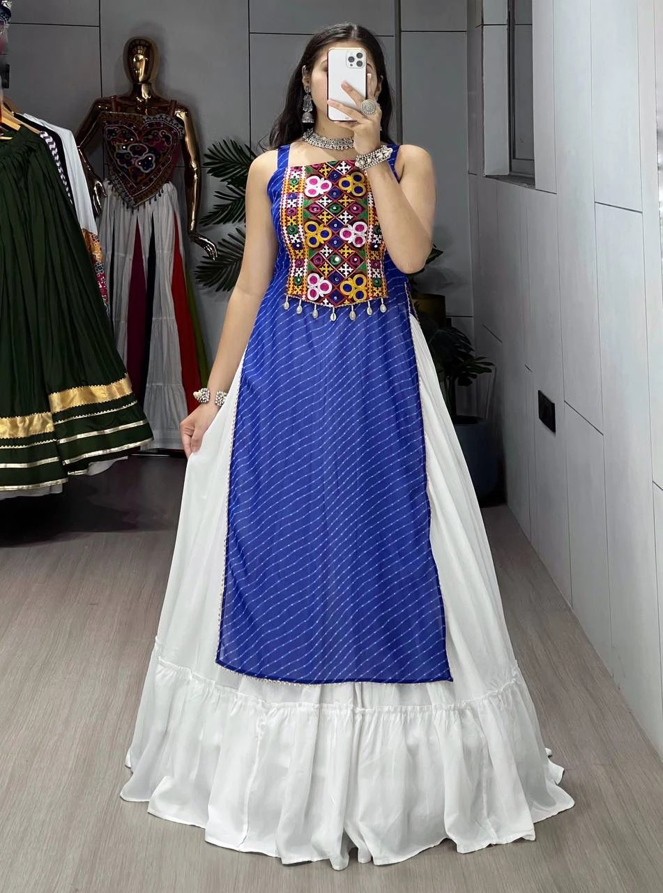 GRTN Leheriya Prints Kurti with Traditional Lehenga Set