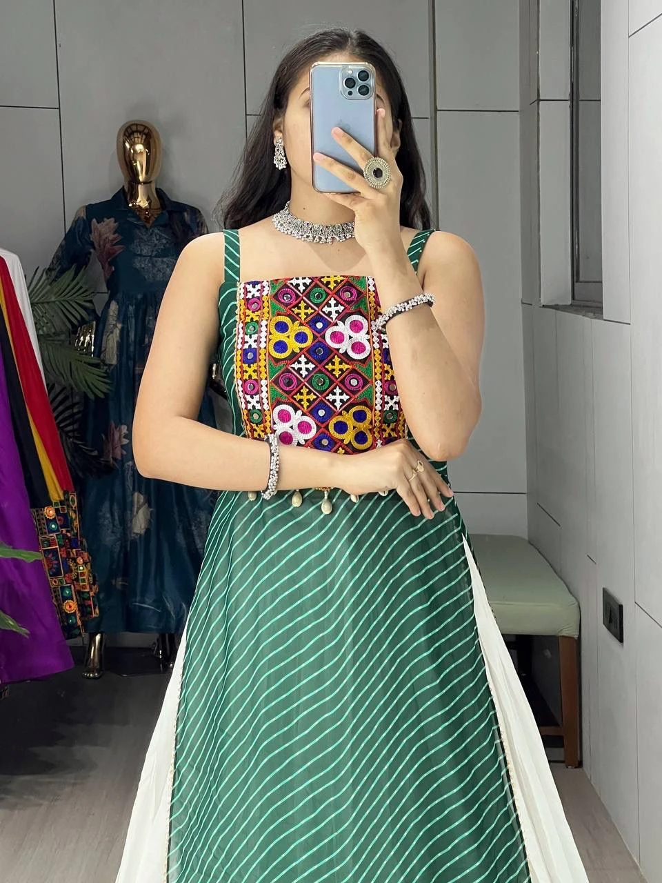 GRTN Leheriya Prints Kurti with Traditional Lehenga Set