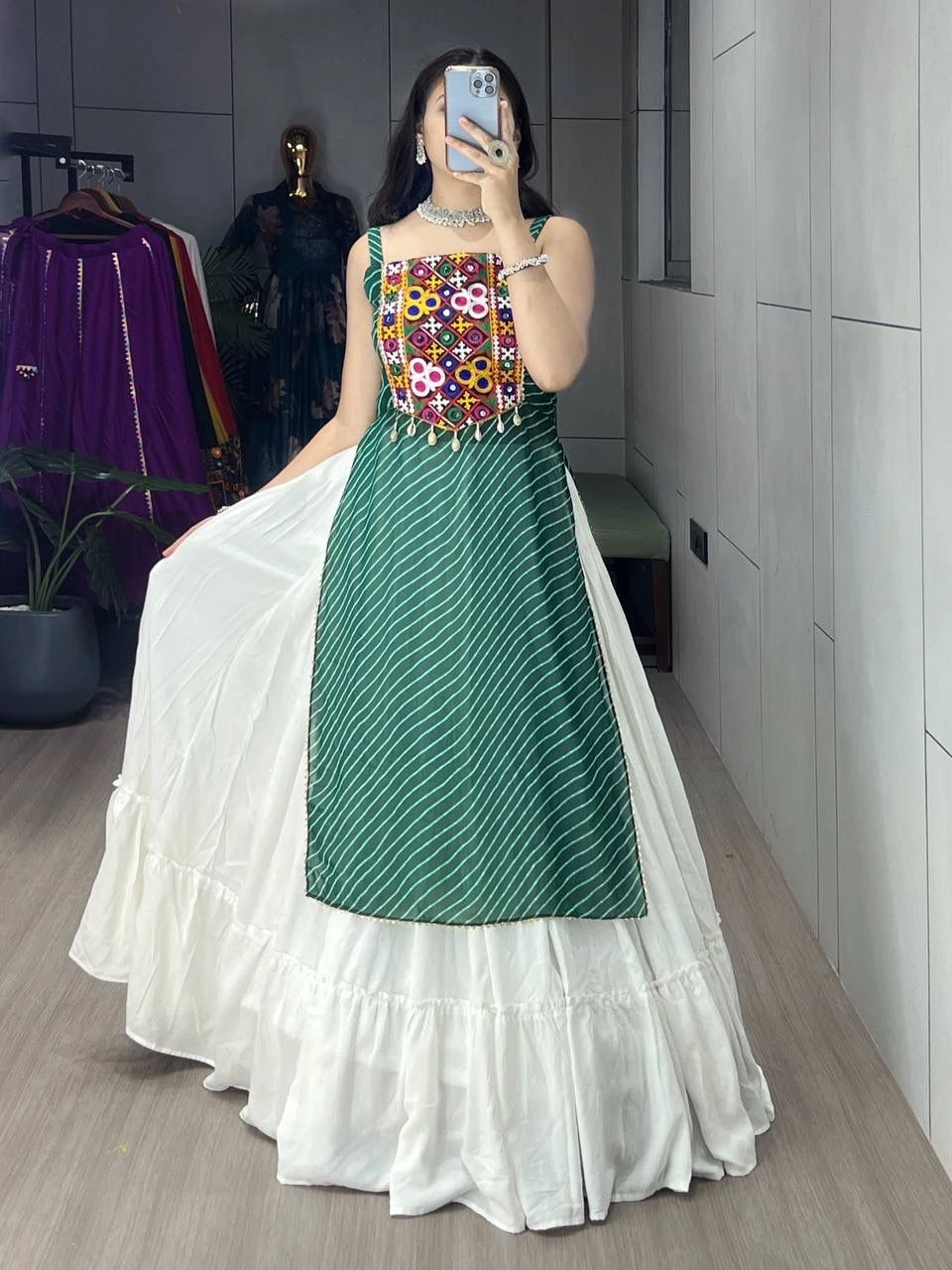 GRTN Leheriya Prints Kurti with Traditional Lehenga Set