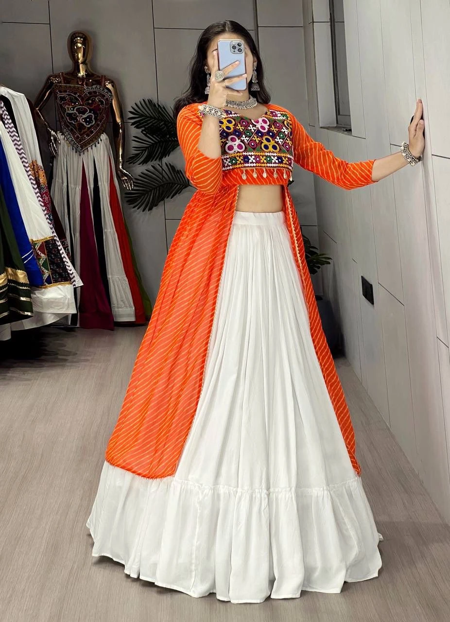 GRTN Leheriya Prints Kurti with Traditional Lehenga Set