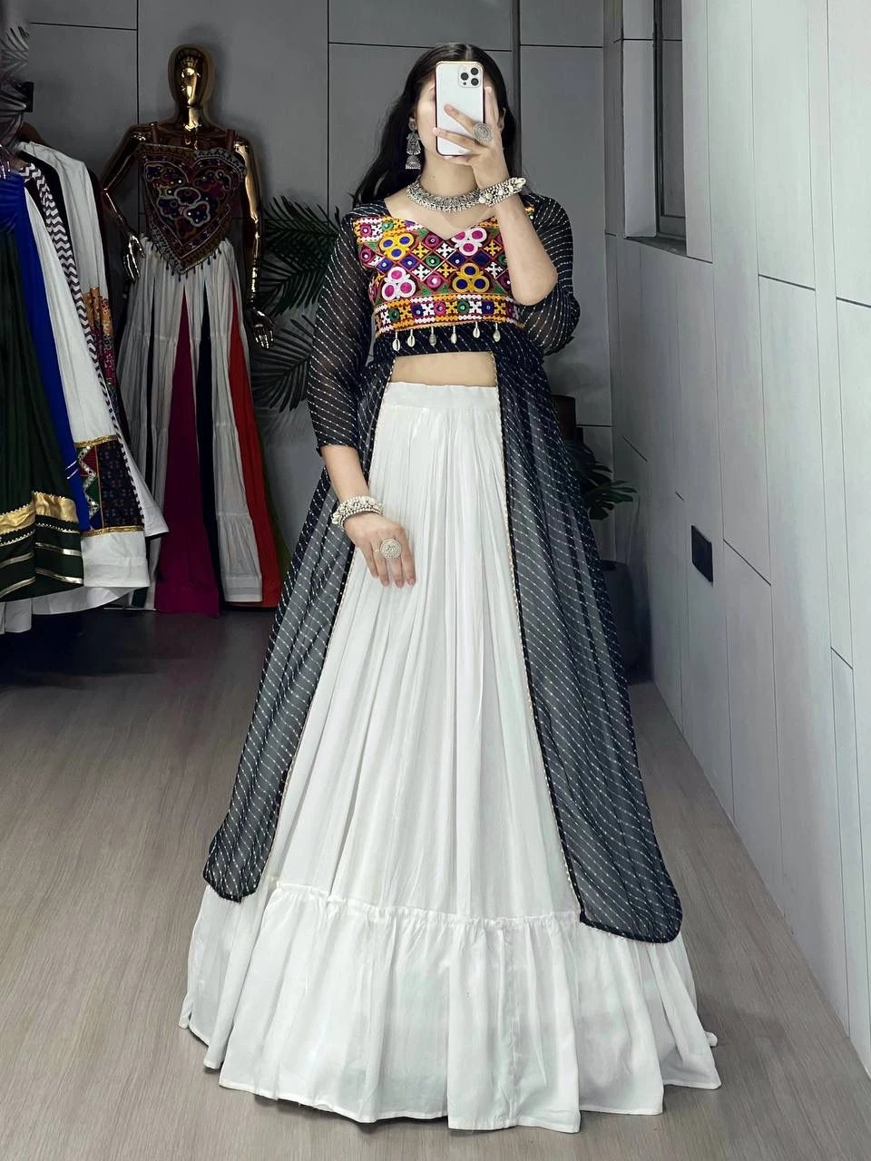 GRTN Leheriya Prints Kurti with Traditional Lehenga Set