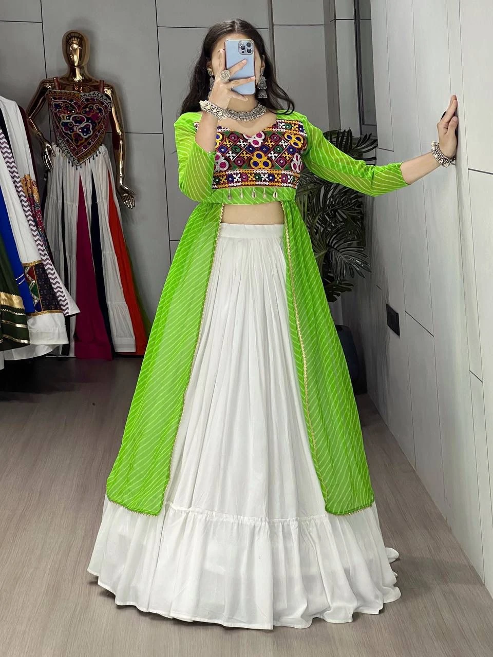 GRTN Leheriya Prints Kurti with Traditional Lehenga Set