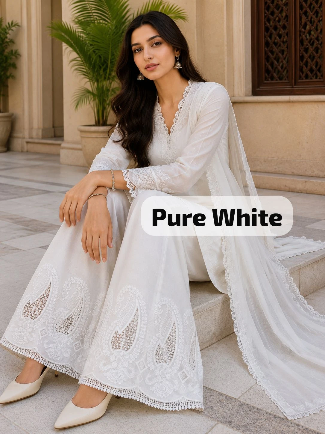 Half Chikan Pure Camric Cotton Embroidered Salwar