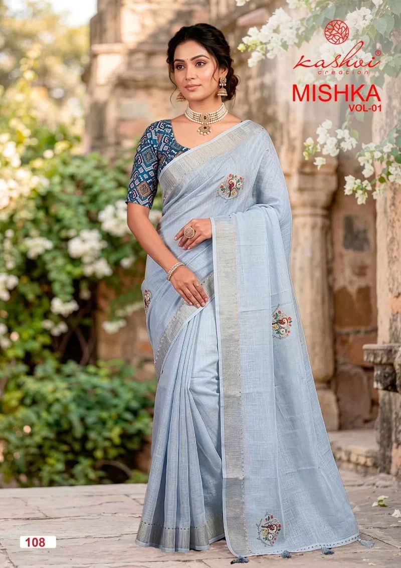 Kashvi Mishka Vol 1 Linen Silk with Diamond Work Saree