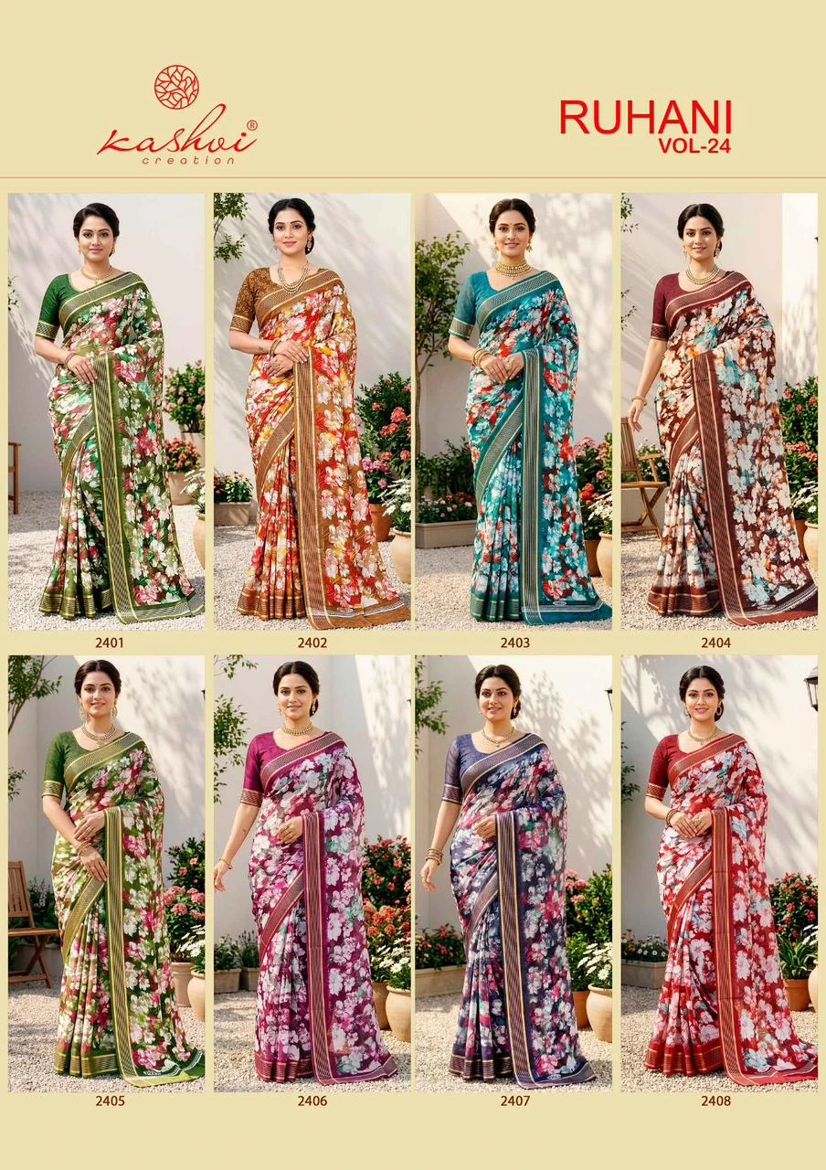Kashvi Ruhani Vol 24 Dull Moss Zari Patta Saree Collection
