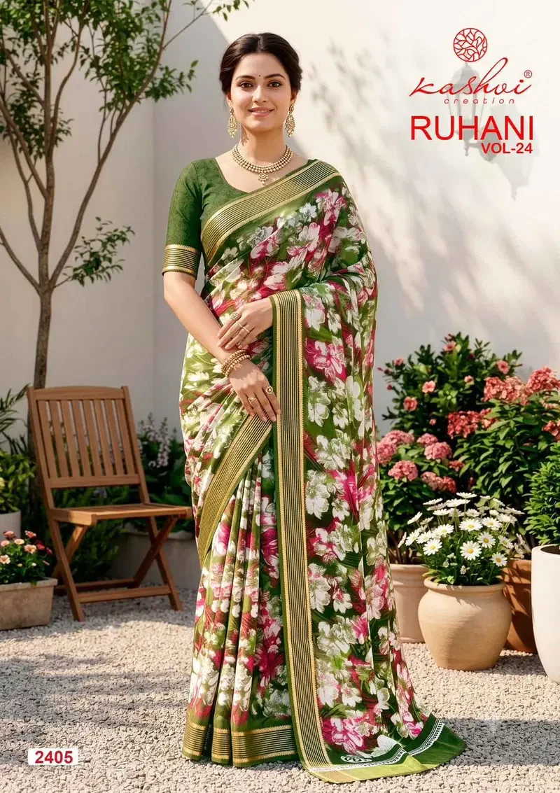 Kashvi Ruhani Vol 24 Dull Moss Zari Patta Saree Collection