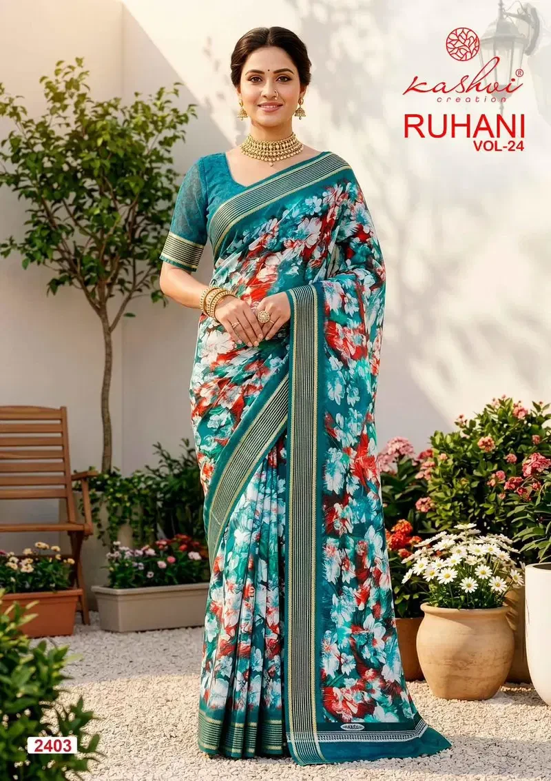 Kashvi Ruhani Vol 24 Dull Moss Zari Patta Saree Collection
