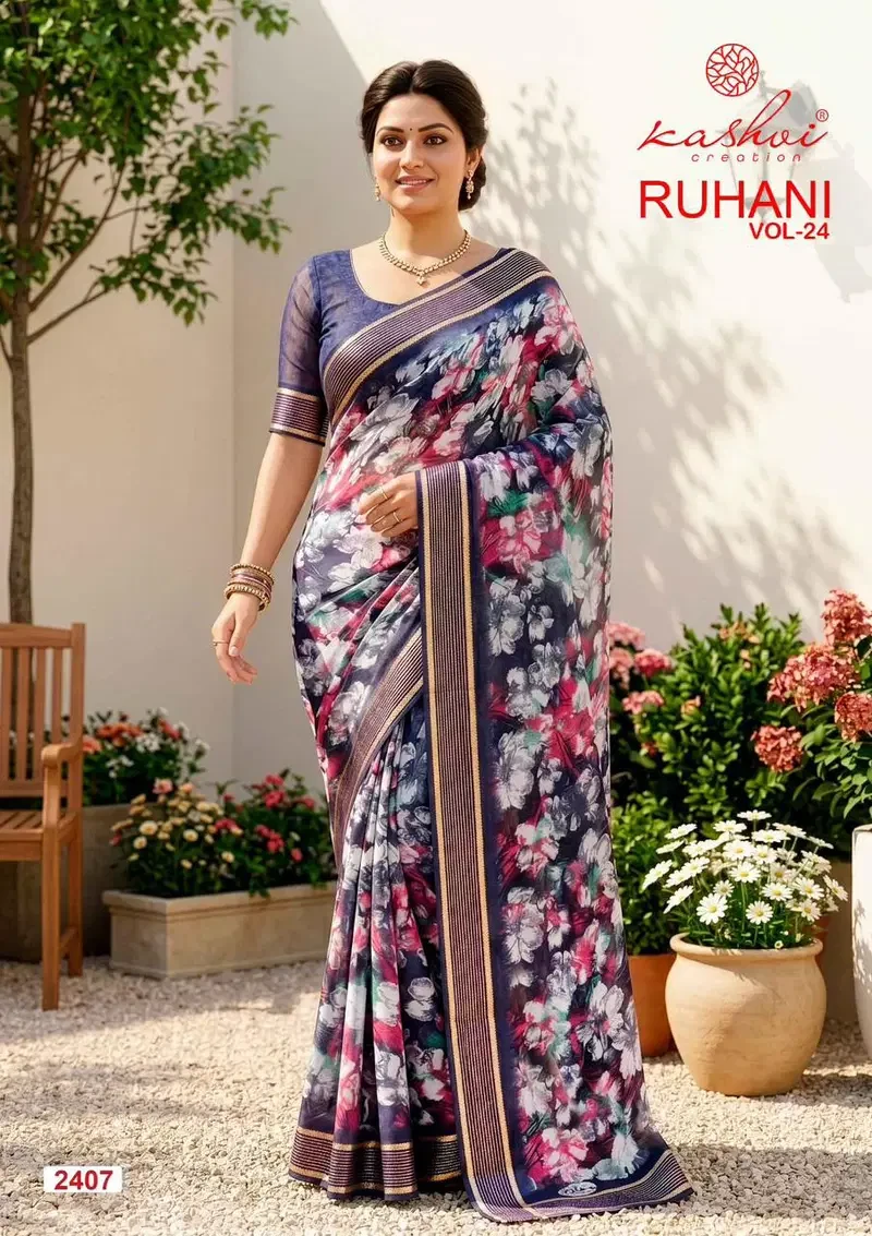 Kashvi Ruhani Vol 24 Dull Moss Zari Patta Saree Collection