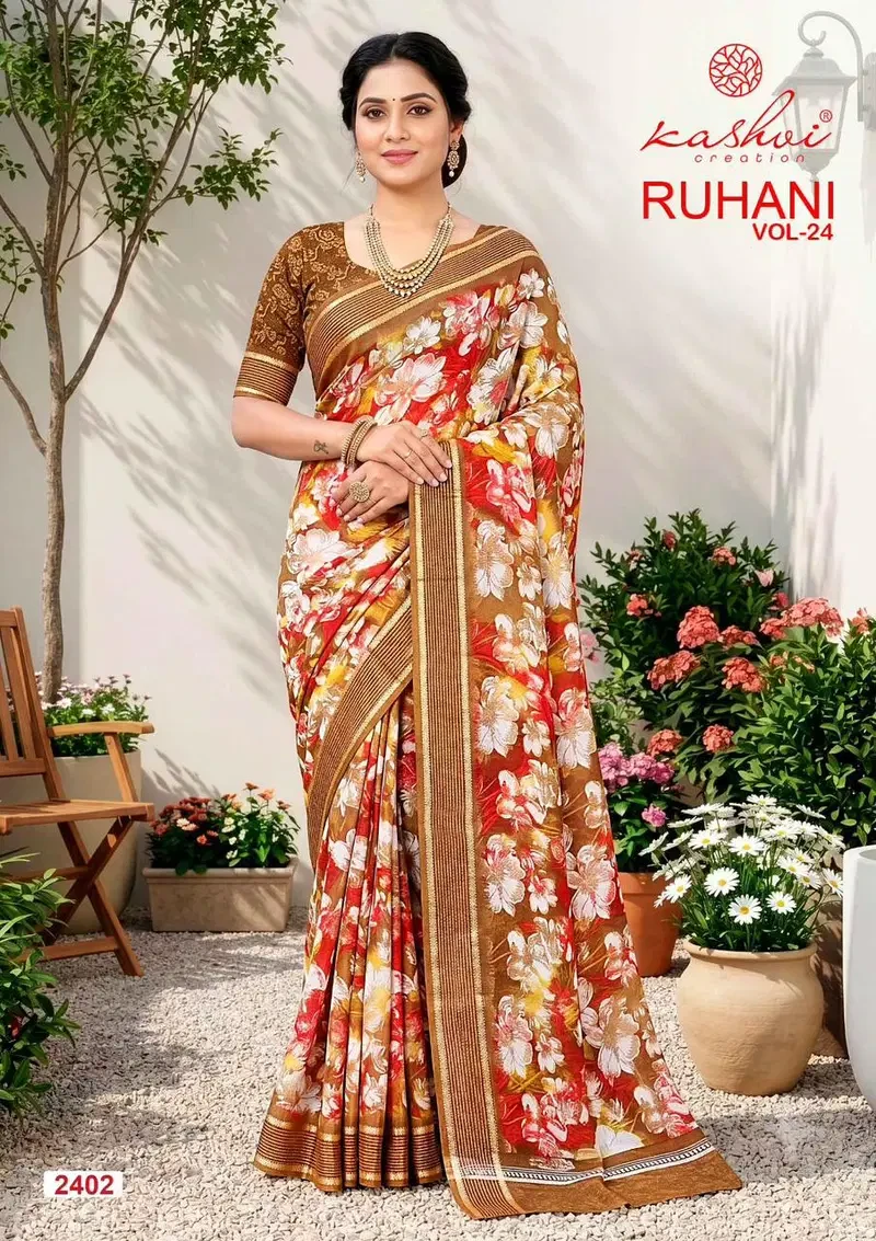 Kashvi Ruhani Vol 24 Dull Moss Zari Patta Saree Collection