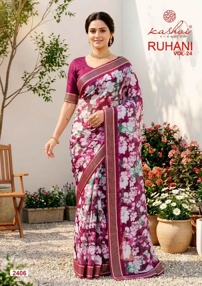 Kashvi Ruhani Vol 24 Dull Moss Zari Patta Saree Collection