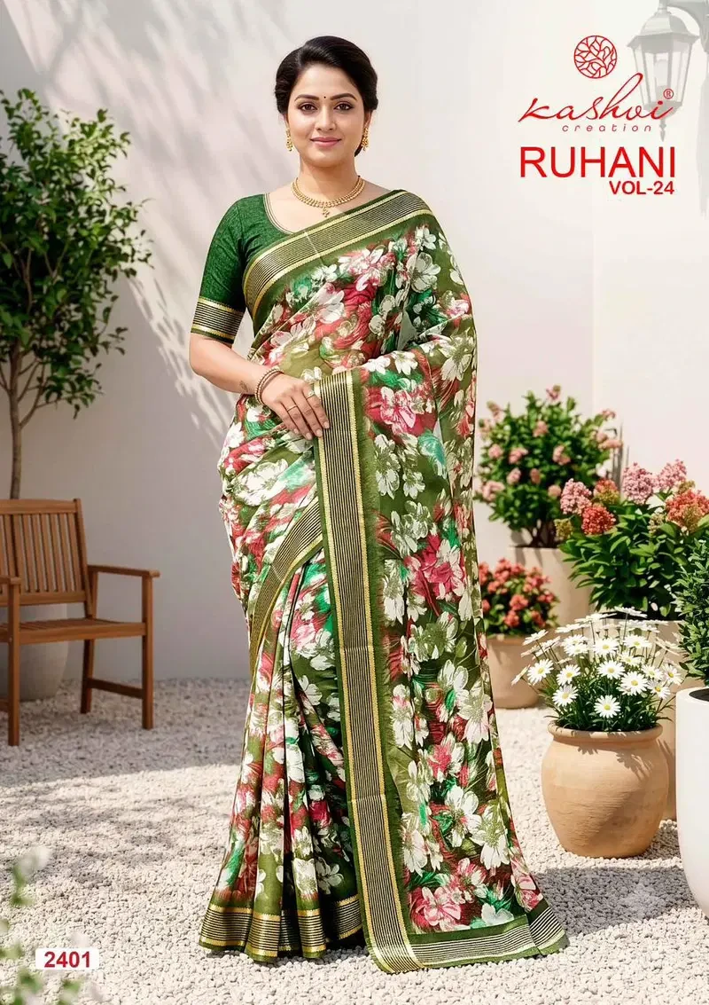 Kashvi Ruhani Vol 24 Dull Moss Zari Patta Saree Collection