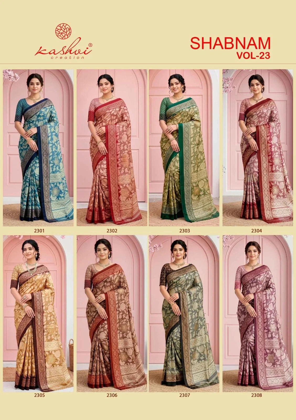 Kashvi Shabnam Vol 23 Dull Moss Foil Printed Saree Collection