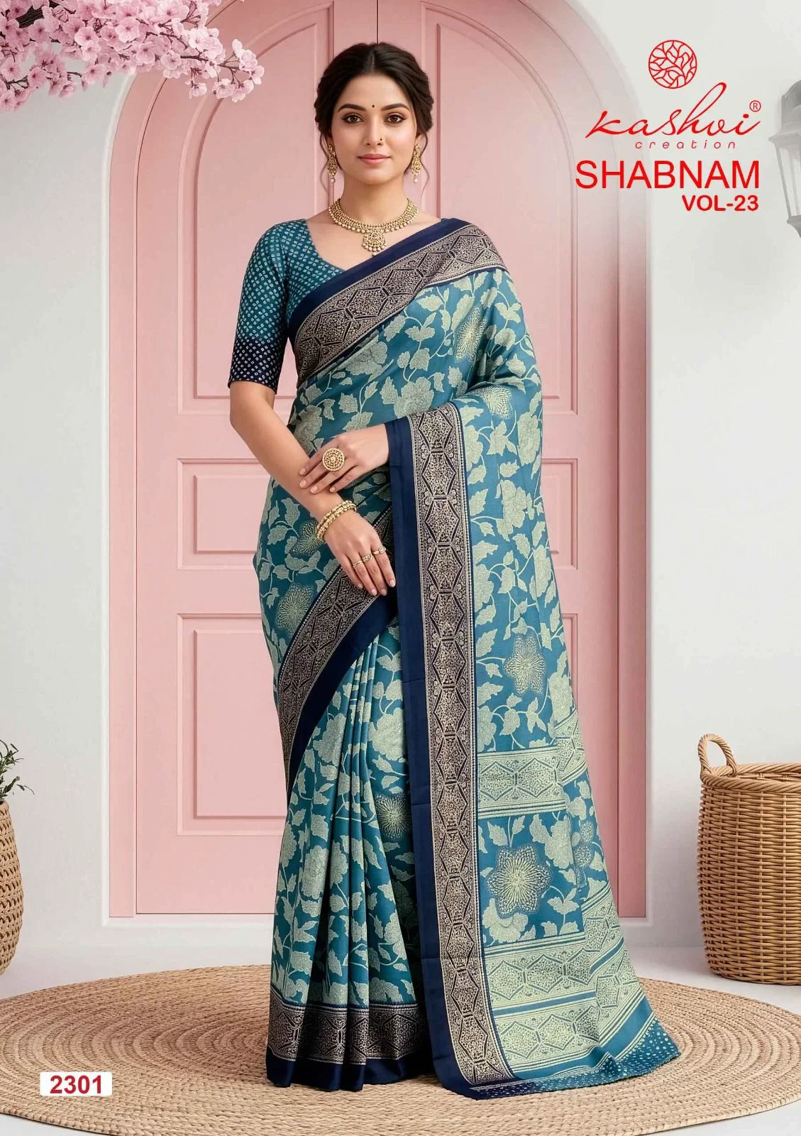 Kashvi Shabnam Vol 23 Dull Moss Foil Printed Saree Collection