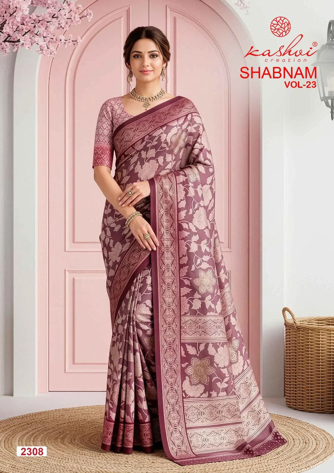 Kashvi Shabnam Vol 23 Dull Moss Foil Printed Saree Collection