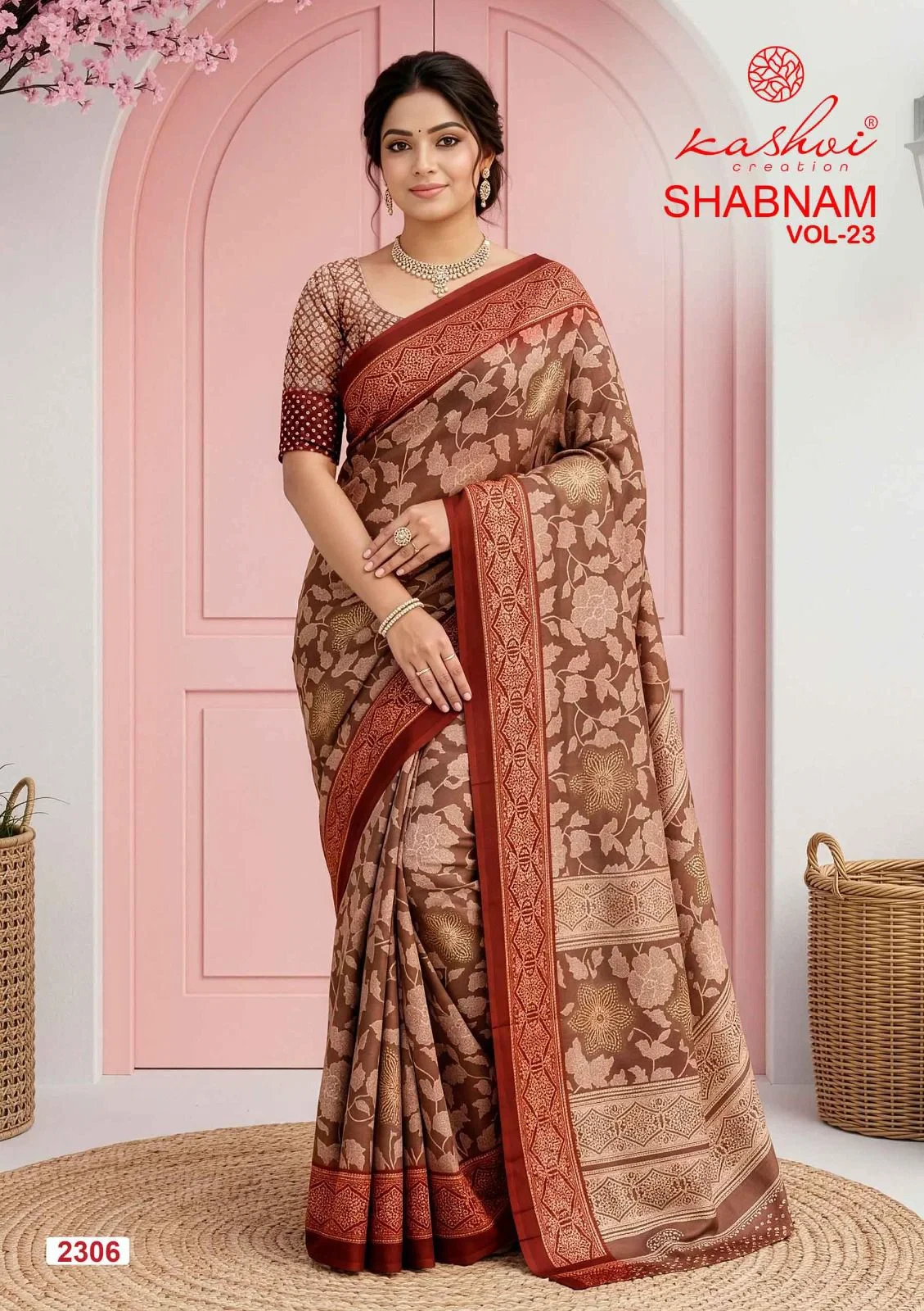 Kashvi Shabnam Vol 23 Dull Moss Foil Printed Saree Collection