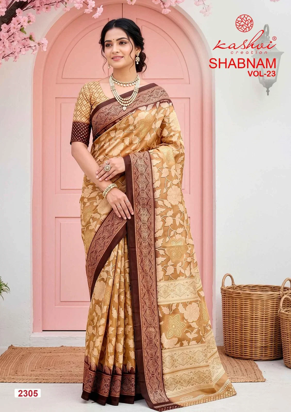 Kashvi Shabnam Vol 23 Dull Moss Foil Printed Saree Collection