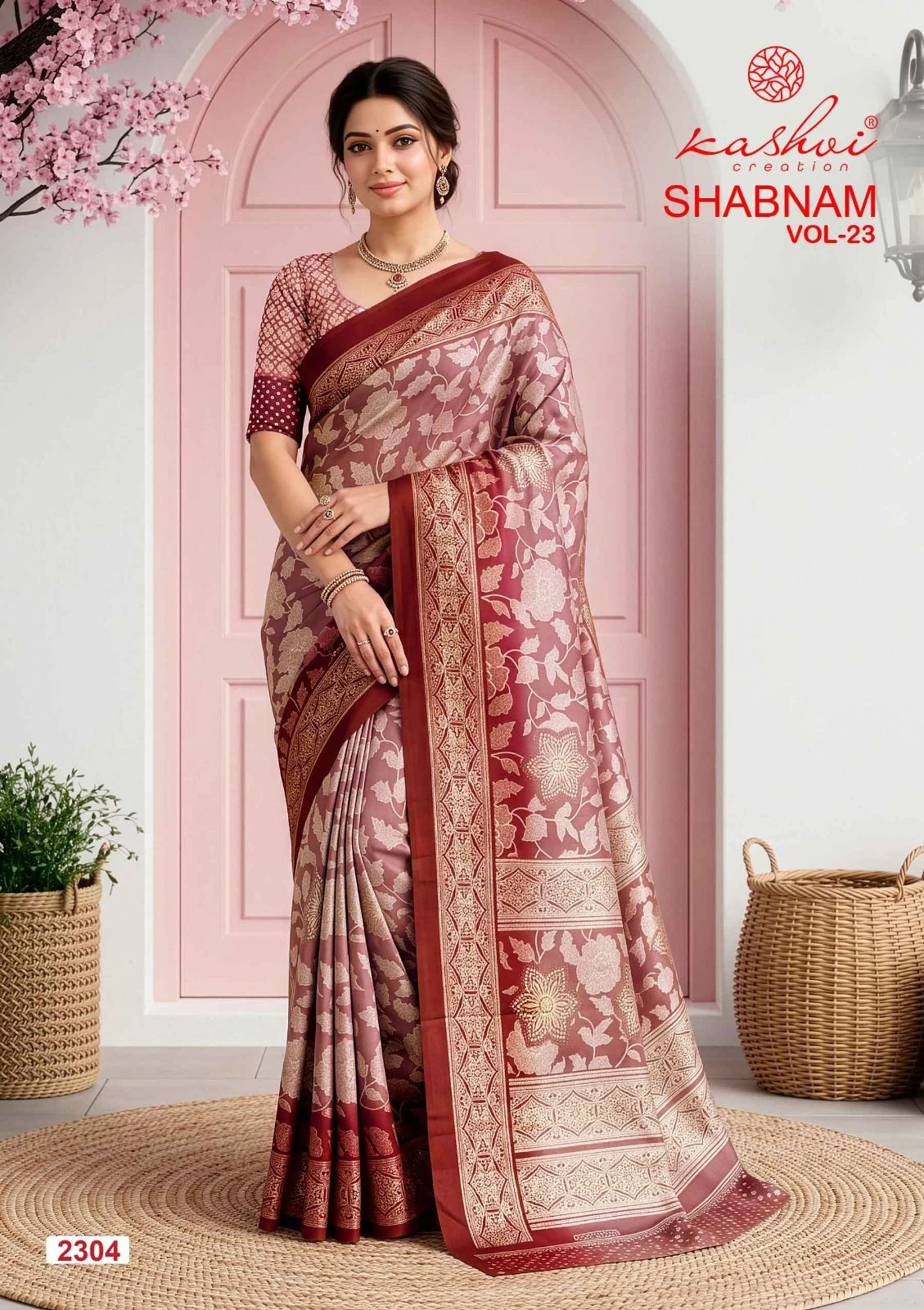 Kashvi Shabnam Vol 23 Dull Moss Foil Printed Saree Collection