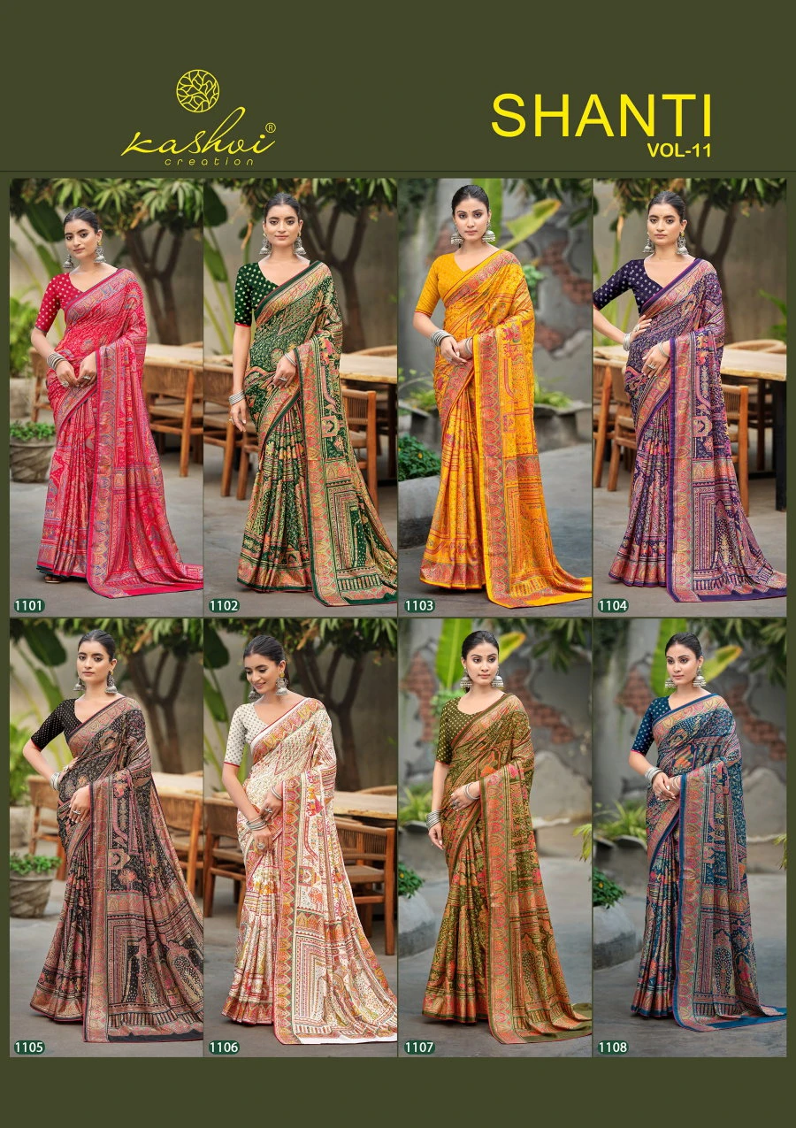 Kashvi Shanti Vol 11 Bright Moss Foil Printed Saree Collection