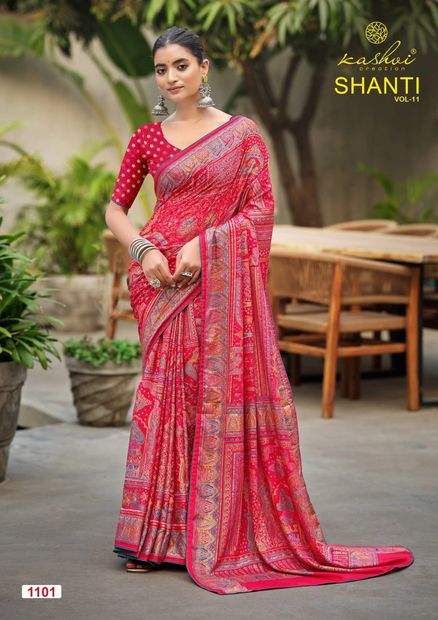Kashvi Shanti Vol 11 Bright Moss Foil Printed Saree Collection