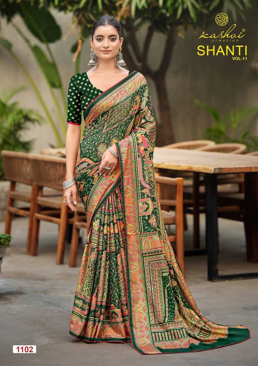 Kashvi Shanti Vol 11 Bright Moss Foil Printed Saree Collection