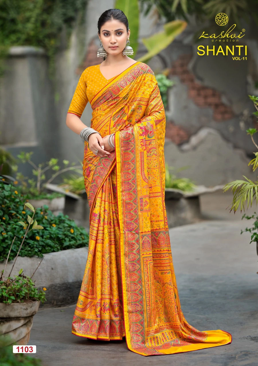 Kashvi Shanti Vol 11 Bright Moss Foil Printed Saree Collection
