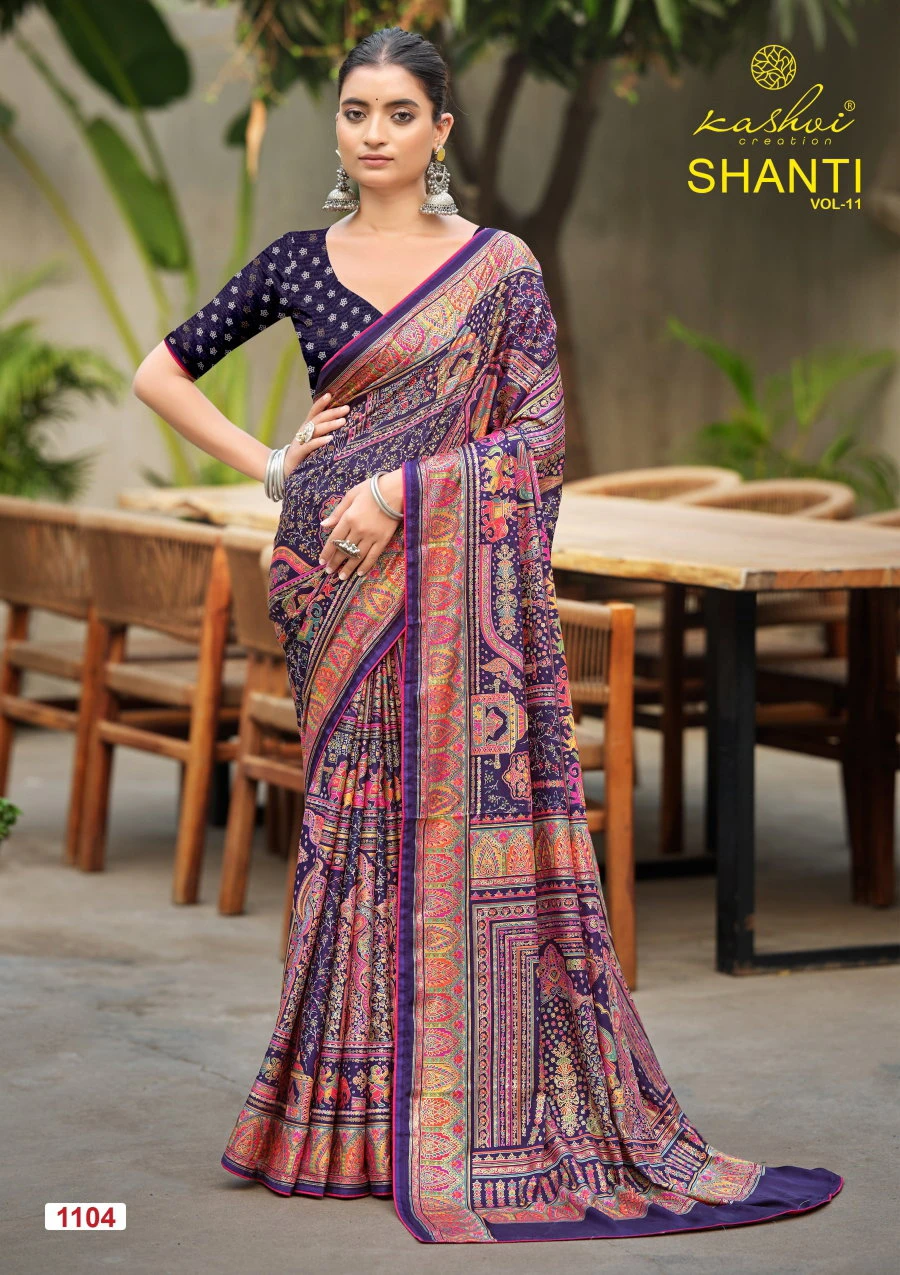 Kashvi Shanti Vol 11 Bright Moss Foil Printed Saree Collection