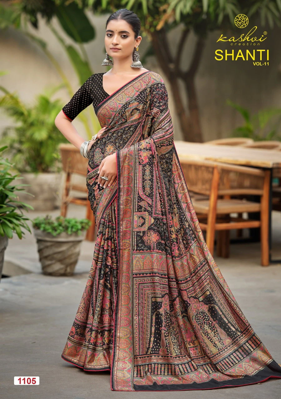 Kashvi Shanti Vol 11 Bright Moss Foil Printed Saree Collection