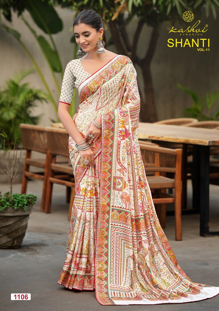 Kashvi Shanti Vol 11 Bright Moss Foil Printed Saree Collection