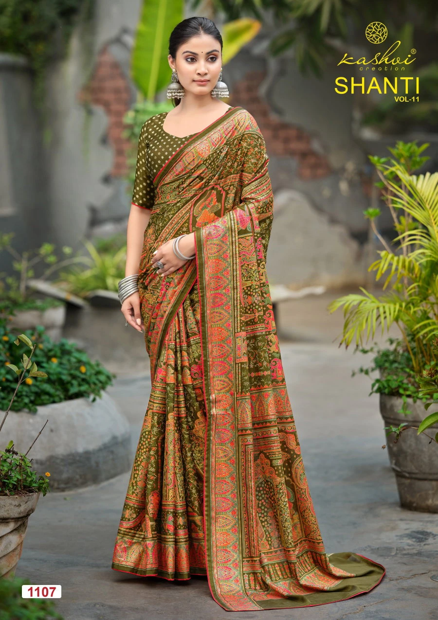 Kashvi Shanti Vol 11 Bright Moss Foil Printed Saree Collection