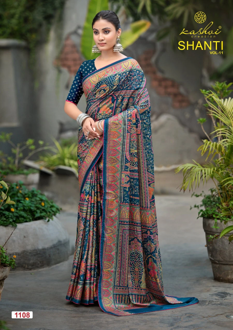 Kashvi Shanti Vol 11 Bright Moss Foil Printed Saree Collection