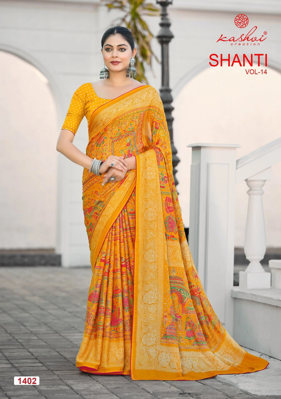 Kashvi Shanti Vol 14 Bright Moss Foil Printed Saree Collection