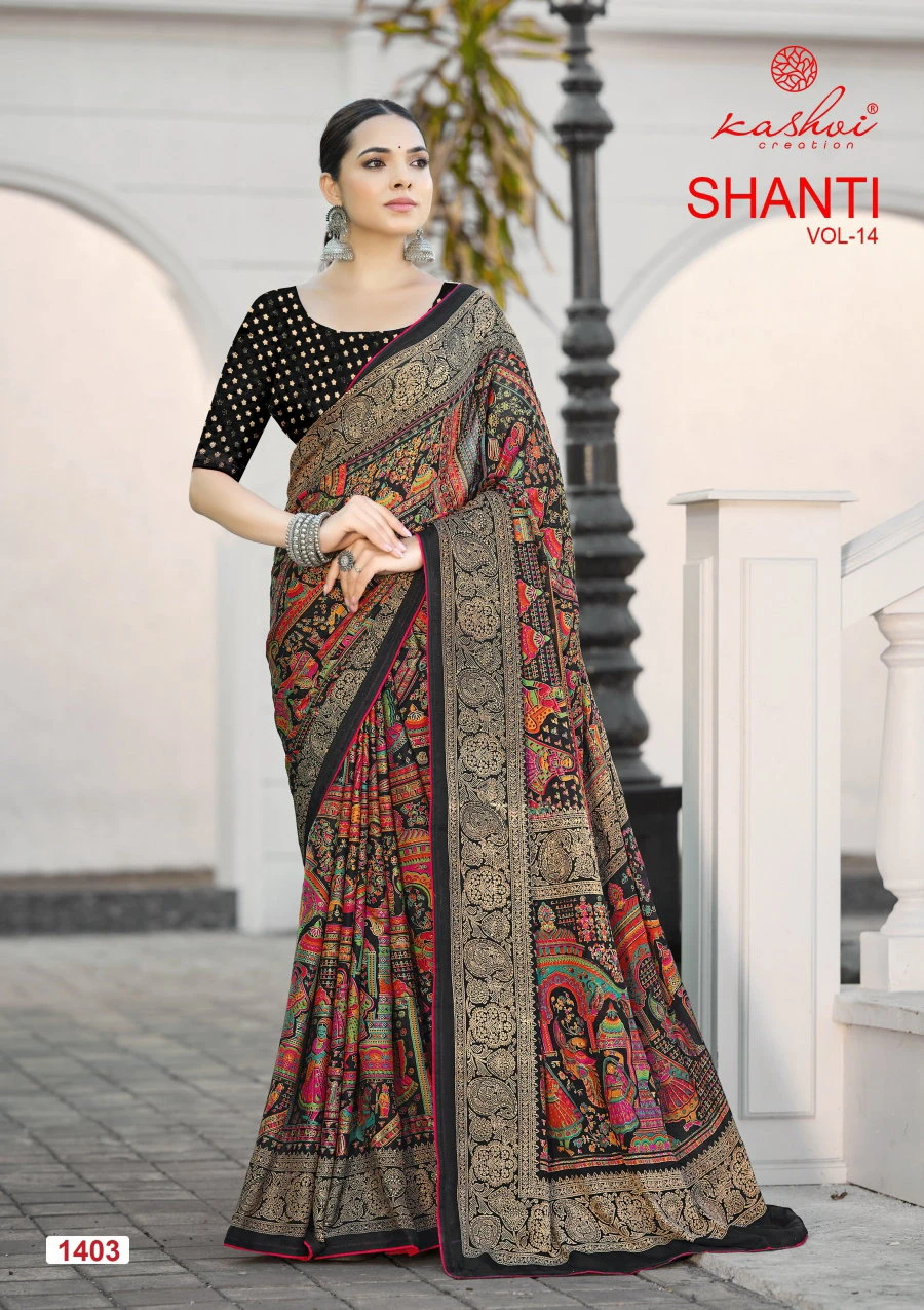 Kashvi Shanti Vol 14 Bright Moss Foil Printed Saree Collection