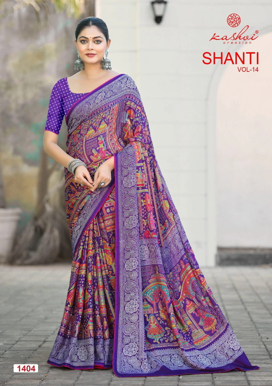 Kashvi Shanti Vol 14 Bright Moss Foil Printed Saree Collection